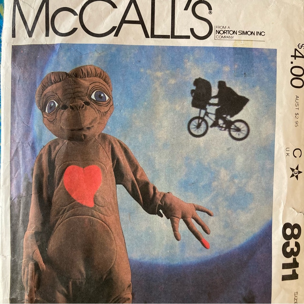 McCall's 1982 Vintage E.T. Costume Uncut Pattern 8311 Kids Small